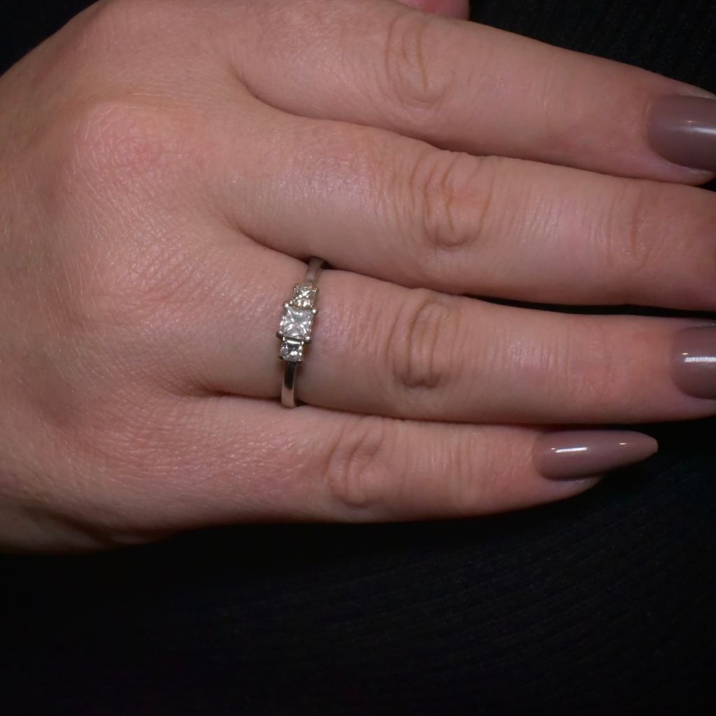 Modern Solid Platinum Princess-Cut Three Diamond Ring 0.63ct