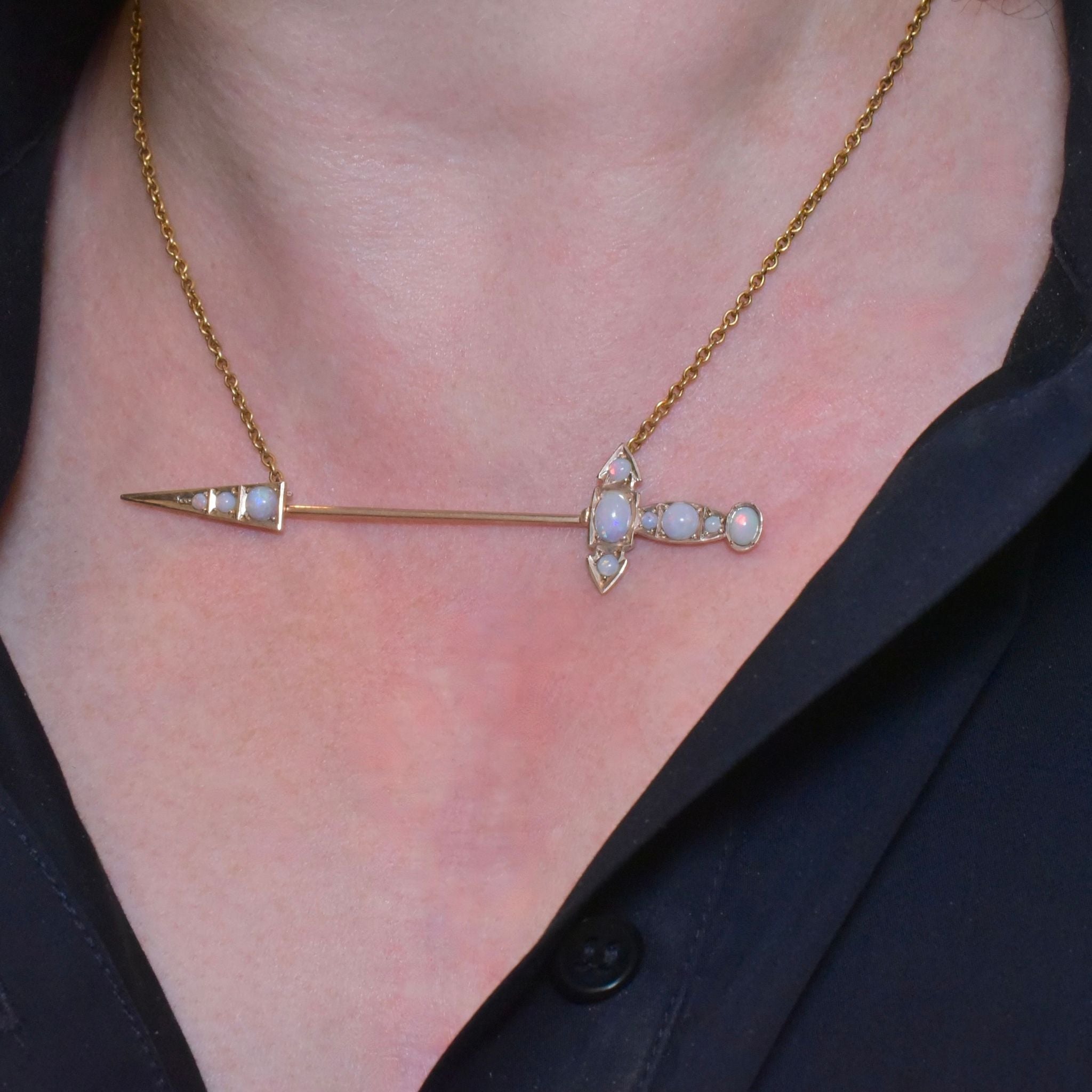 Superb Antique Australian 9ct Rose And Yellow Gold Solid White Opal ‘Jabot’ Pendant Necklace Circa 1900-1915