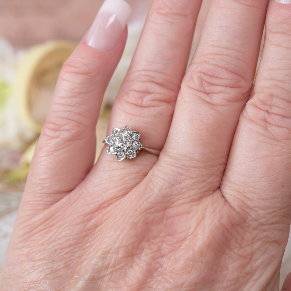 Antique Edwardian Era 18ct White Gold And Diamond ‘Daisy’ Ring Circa 1915-25 Independent Valuation Included For $6,000 AUD