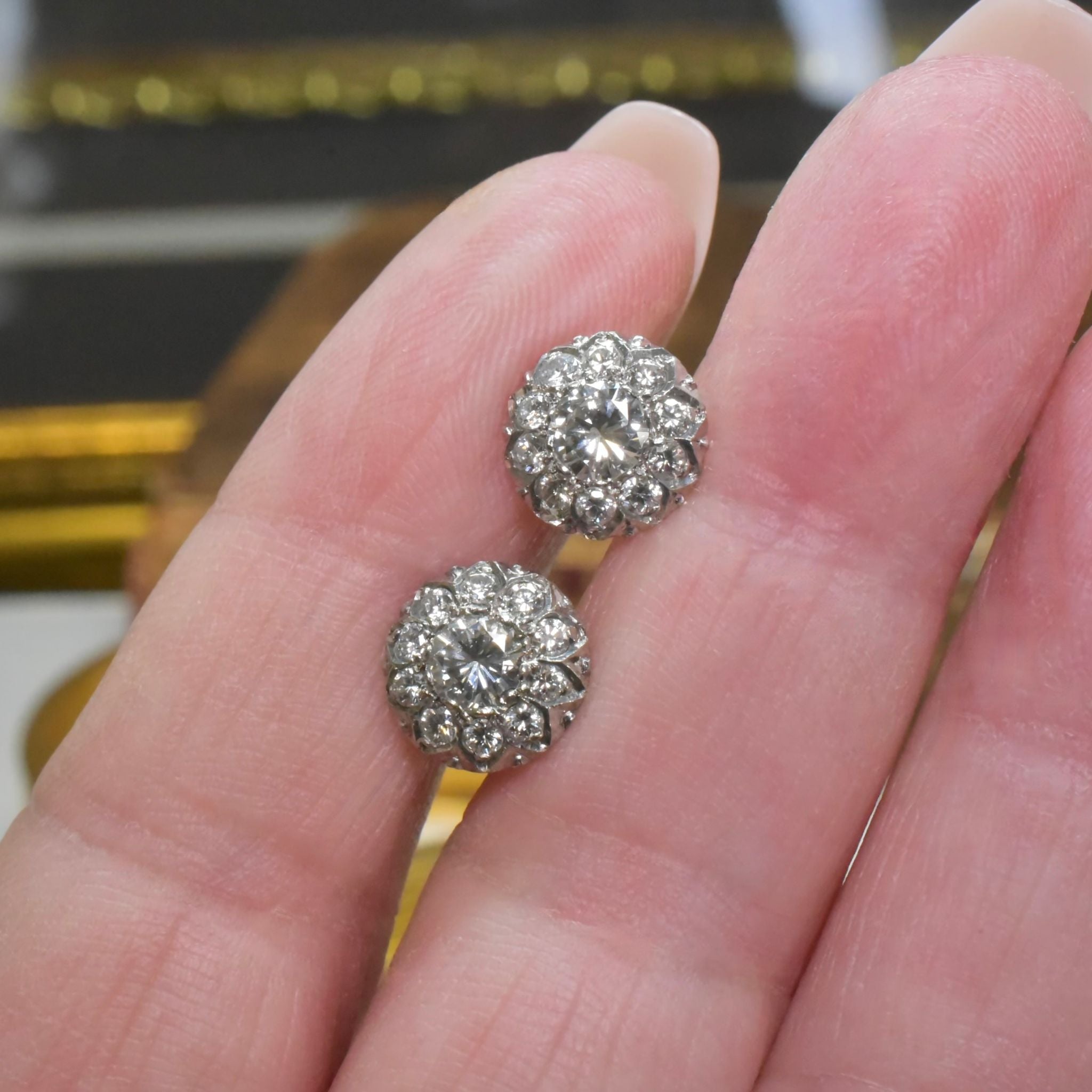 Vintage 15ct White Gold Diamond ‘Daisy’ Cluster Earrings