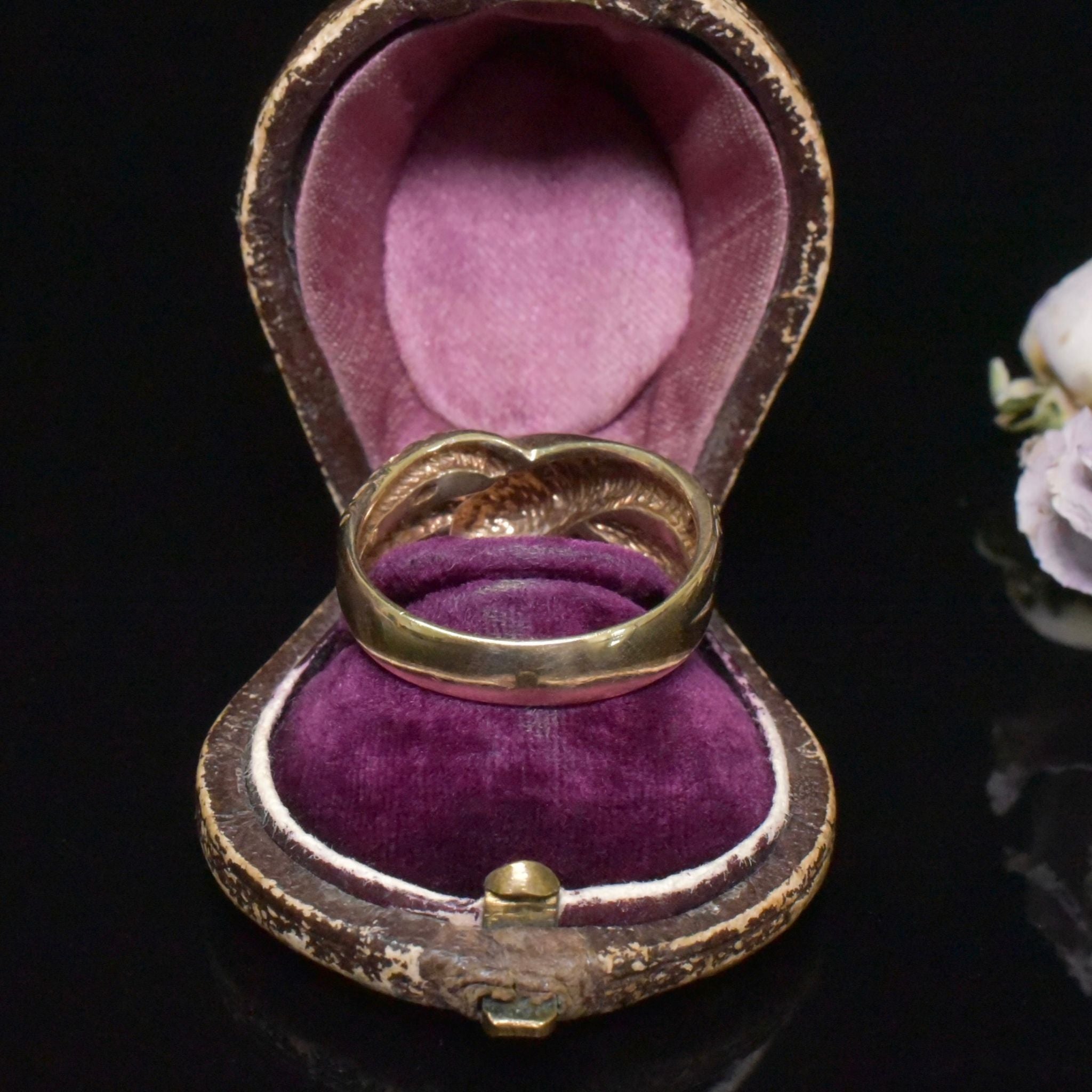 Modern Antique Style 9ct Yellow Gold Serpent Ring - London 1997