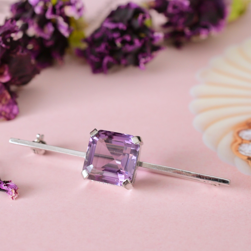 Vintage Australian Art Deco/Retro Era 9ct White Gold And Amethyst Brooch By ‘Catanach’
