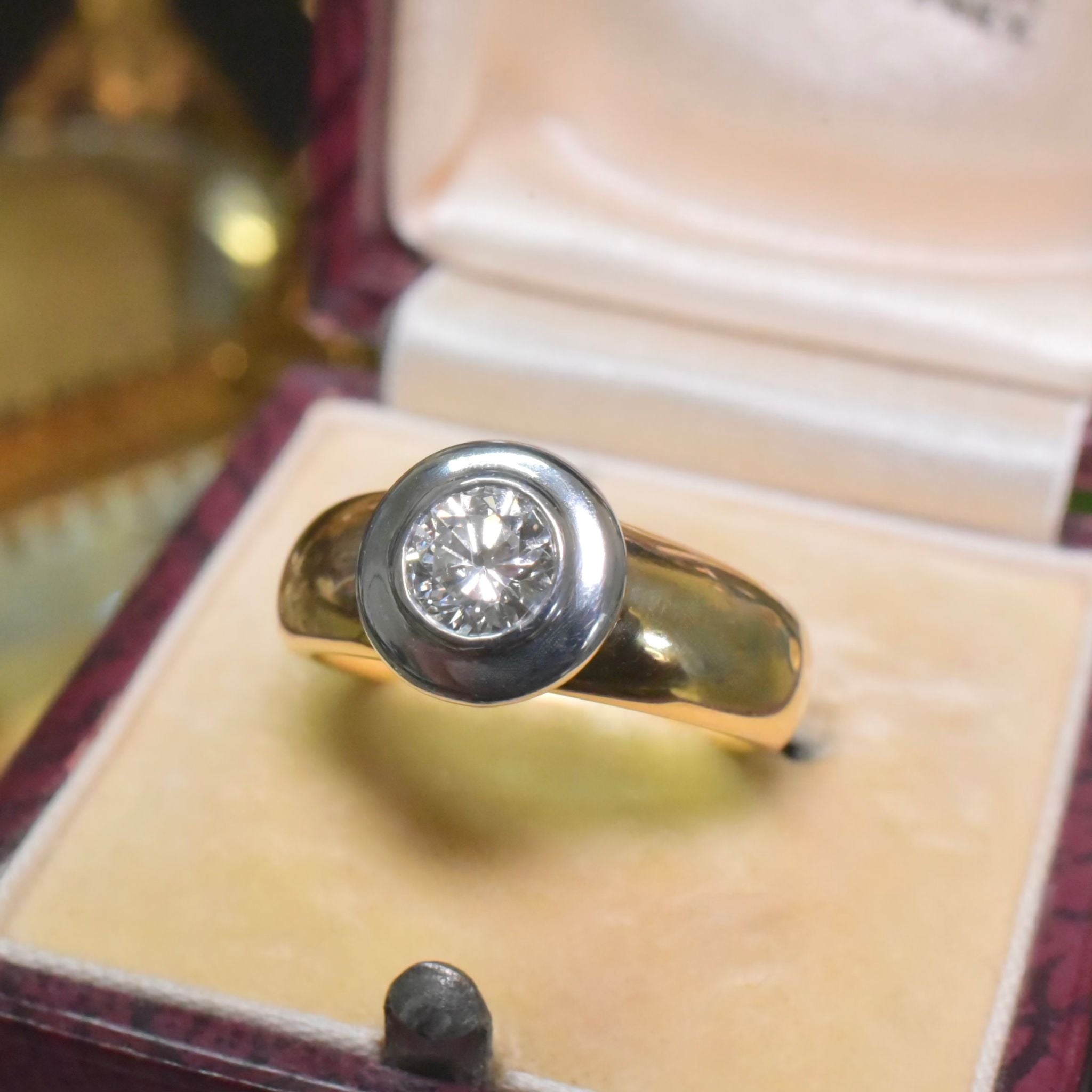 Modern 18ct Yellow And White Gold Solitaire 0.59ct Diamond Ring (Insurance Valuation Included For $5,040 AUD Dated 1999)