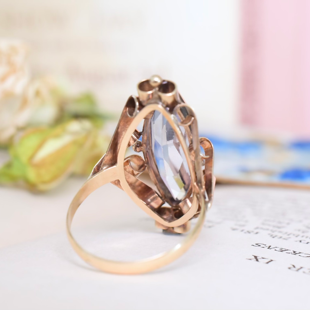 Vintage Retro Era 14ct Yellow Gold Man-Made Blue Spinel Ring circa 1950’s