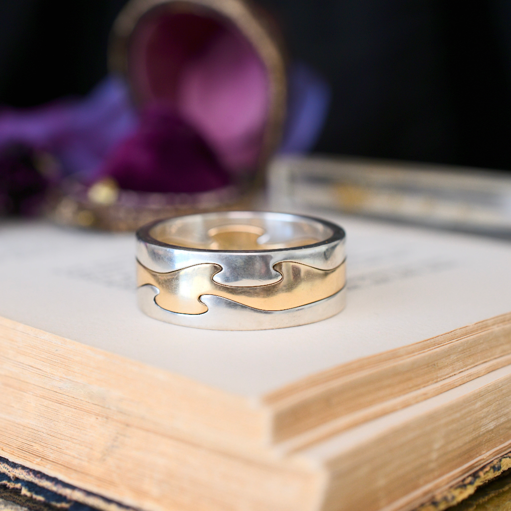 Modern 9ct Yellow Gold And Sterling Silver ‘Interlocking’ Ring