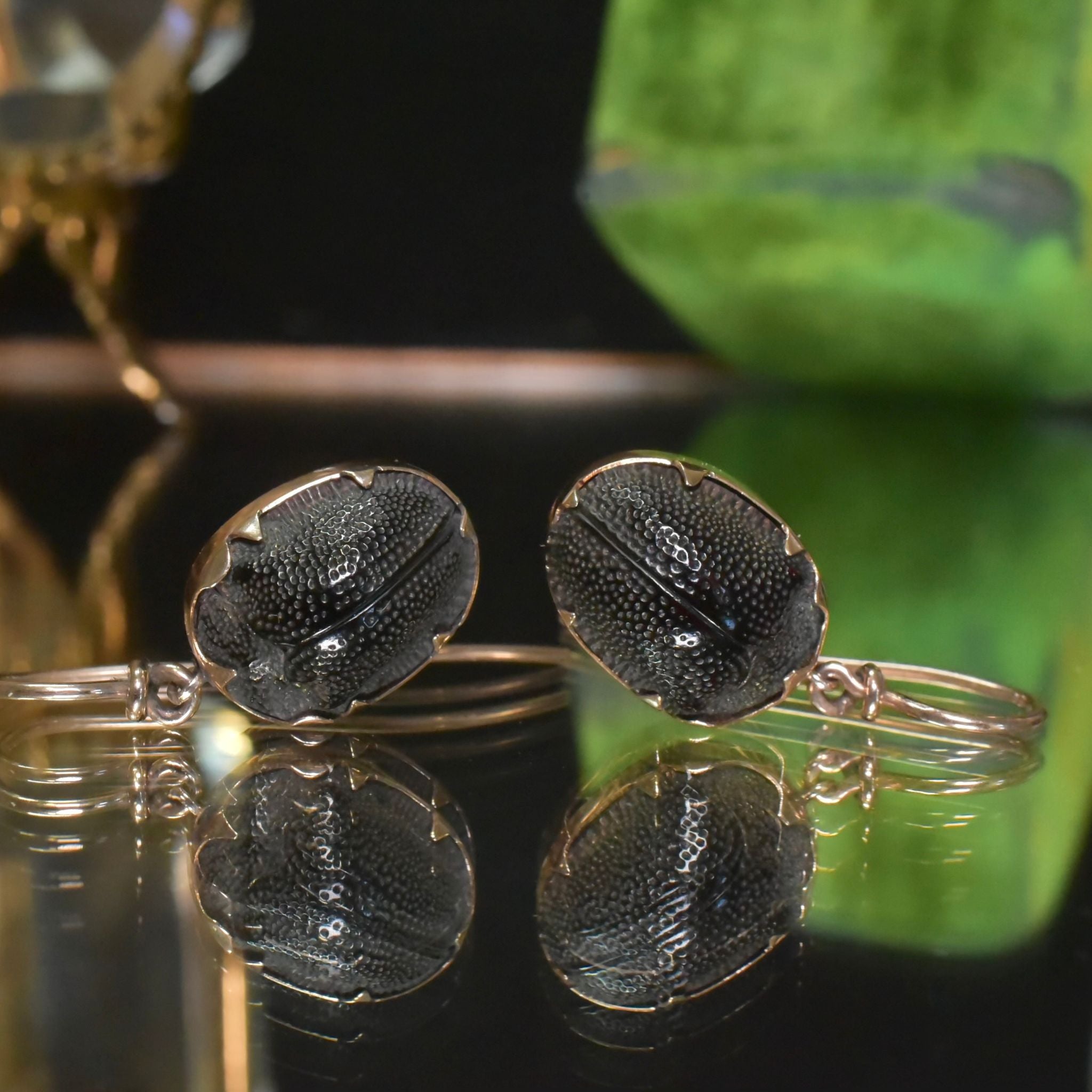 Antique Victorian Egyptian Revival 9ct Rose Gold Scarab Beetle Earrings Circa 1890-1900