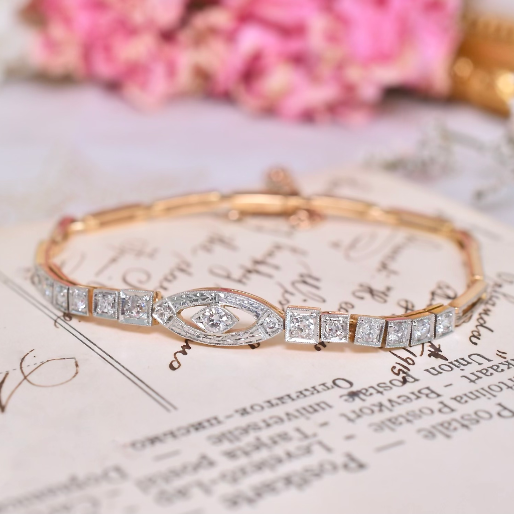 Antique Edwardian 15ct Gold And Platinum Diamond Bracelet Circa 1910