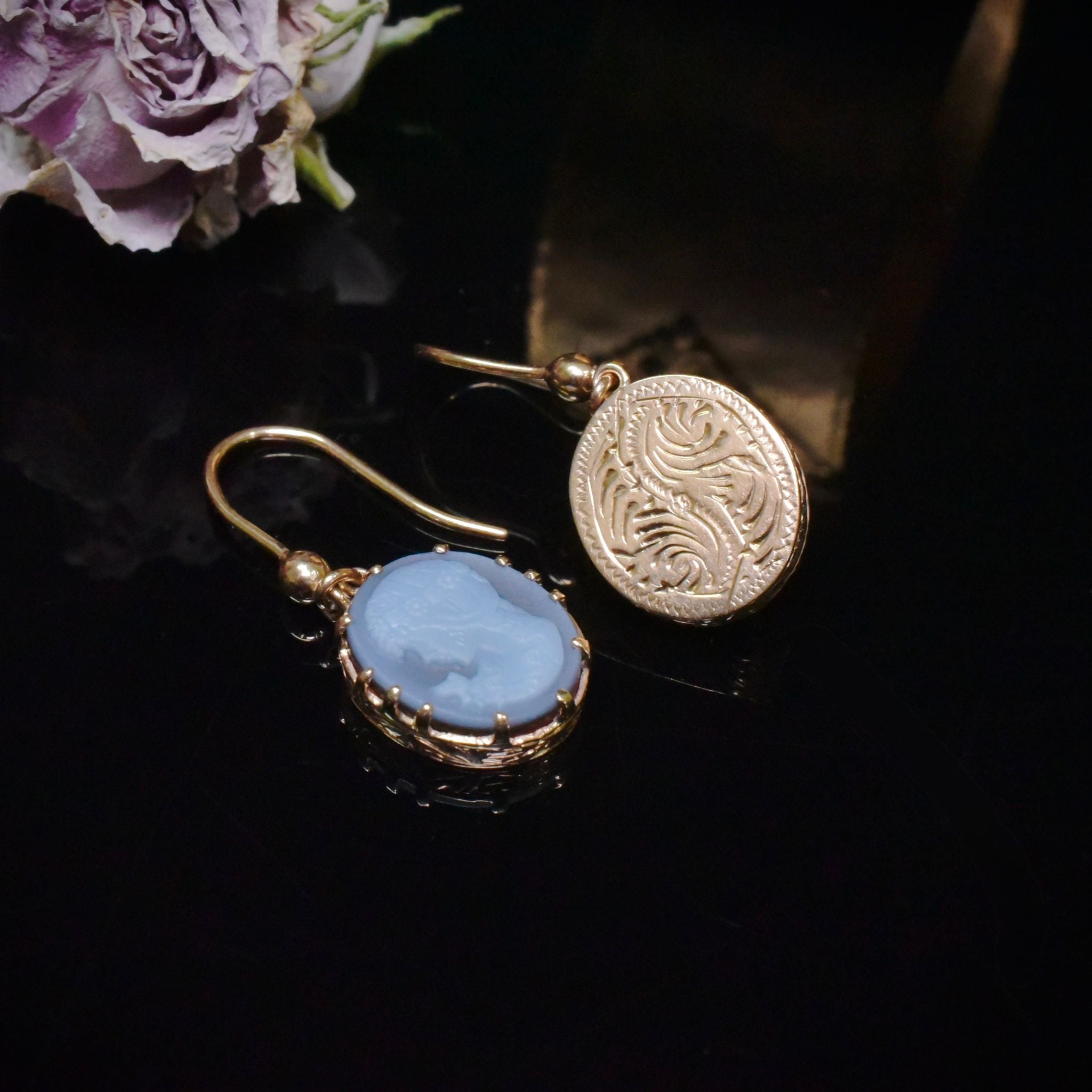 Vintage Antique Style 9ct Rose Gold Sardonyx Cameo Earrings