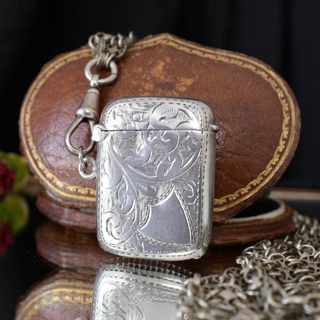 Antique Sterling Silver Vesta Case By W J Myott - 1908