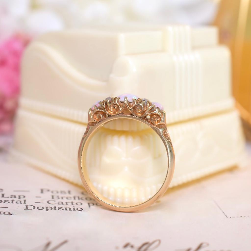 Antique Australian 18ct Yellow Gold Opal And Diamond Ring By ‘DUNKLINGS’ Circa 1900-1910