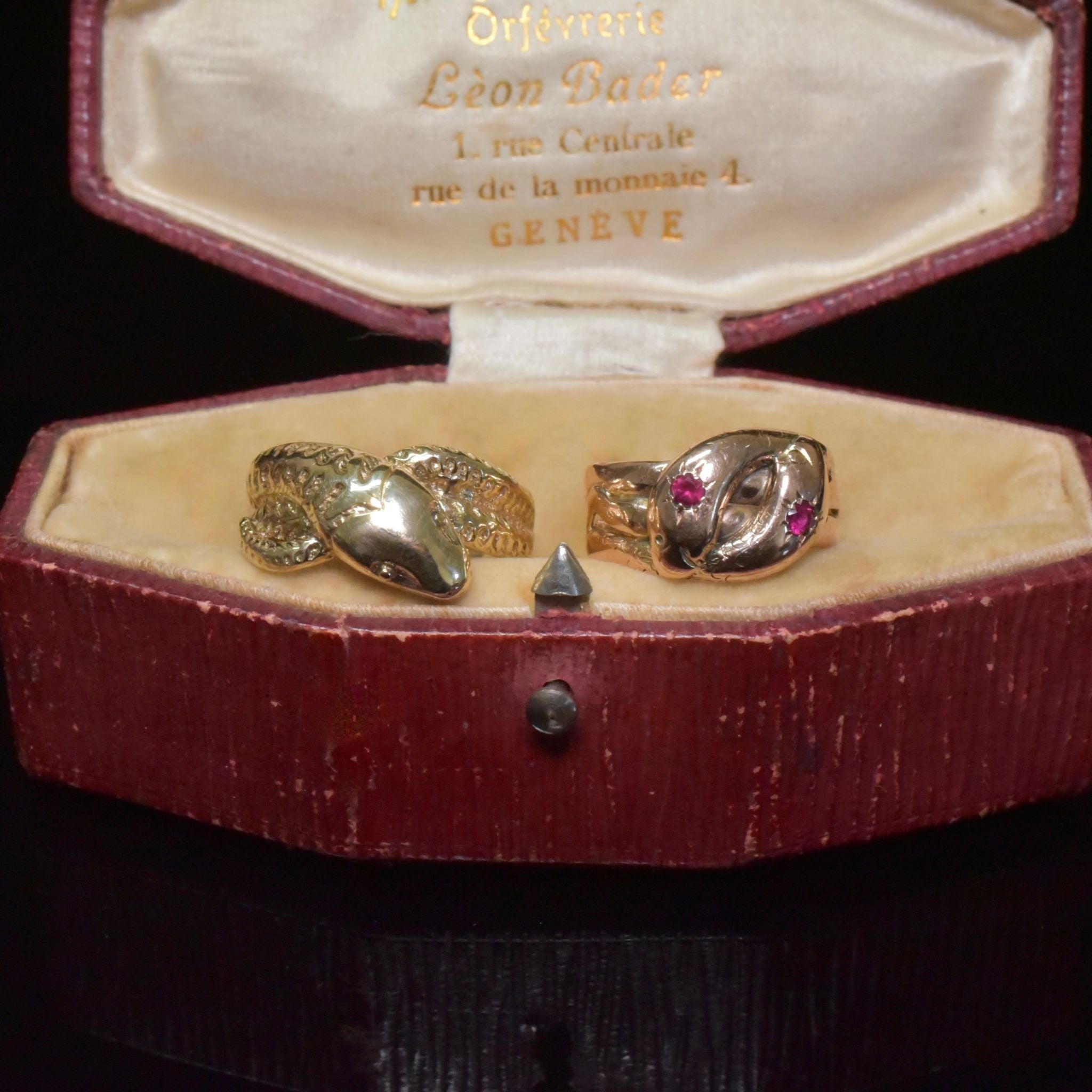Antique Australian 9ct Rose Gold And Ruby Double Serpent Ring - Circa 1915 By Aronson & Co.