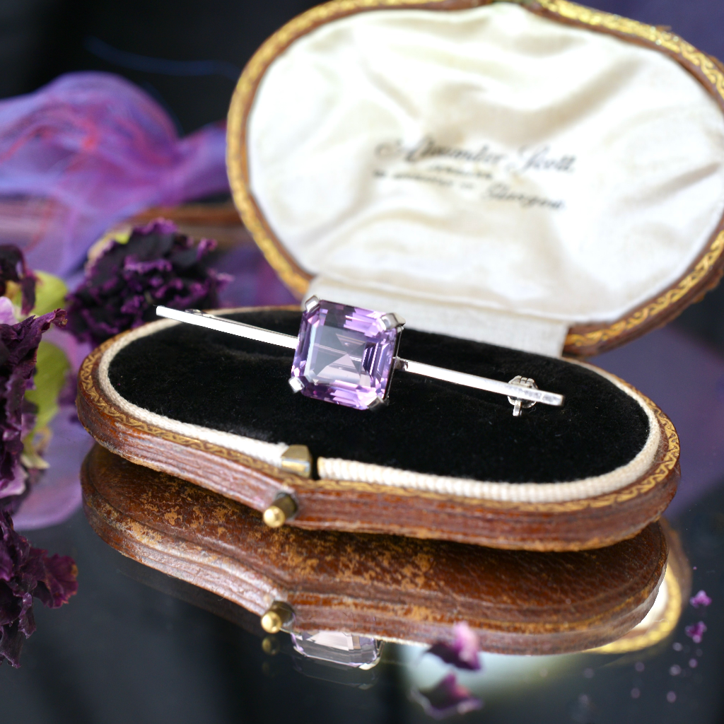 Vintage Australian Art Deco/Retro Era 9ct White Gold And Amethyst Brooch By ‘Catanach’