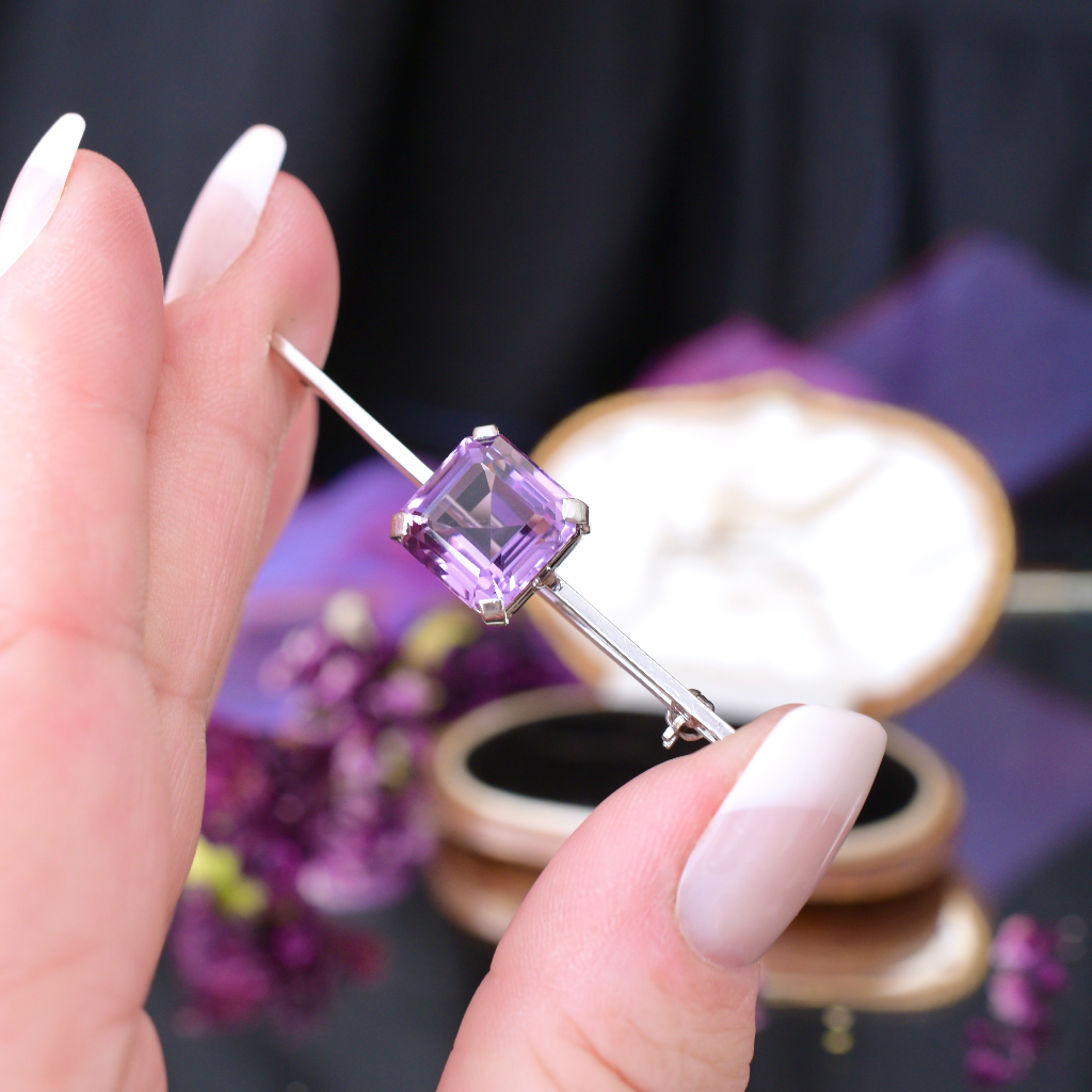 Vintage Australian Art Deco/Retro Era 9ct White Gold And Amethyst Brooch By ‘Catanach’