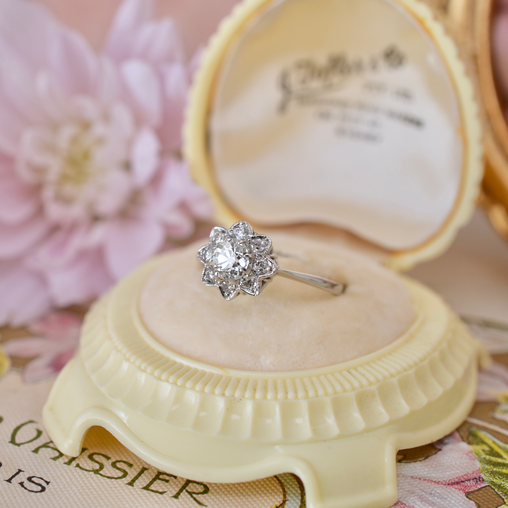 Antique Edwardian Era 18ct White Gold And Diamond ‘Daisy’ Ring Circa 1915-25 Independent Valuation Included For $6,000 AUD