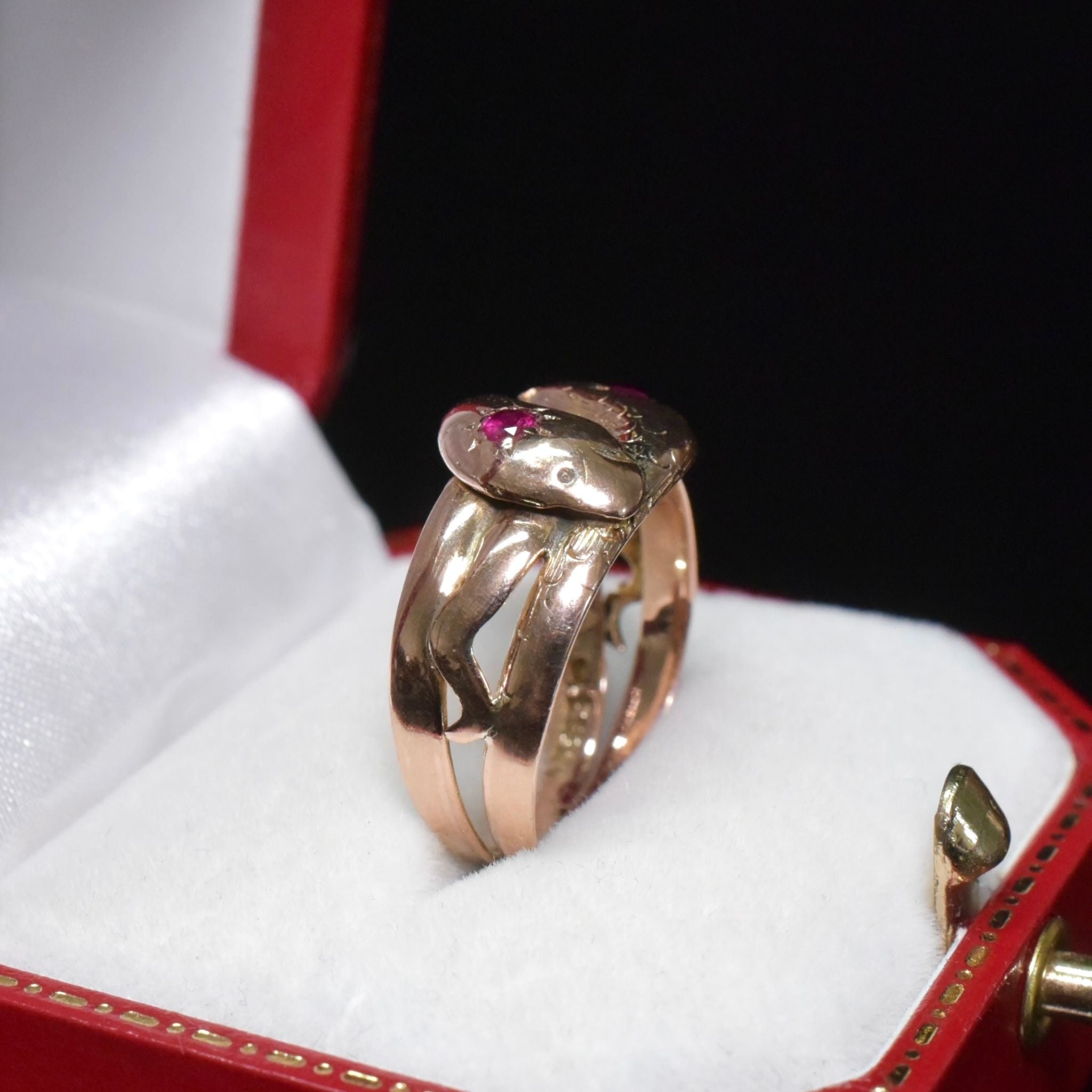 Antique Australian 9ct Rose Gold And Ruby Double Serpent Ring - Circa 1915 By Aronson & Co.