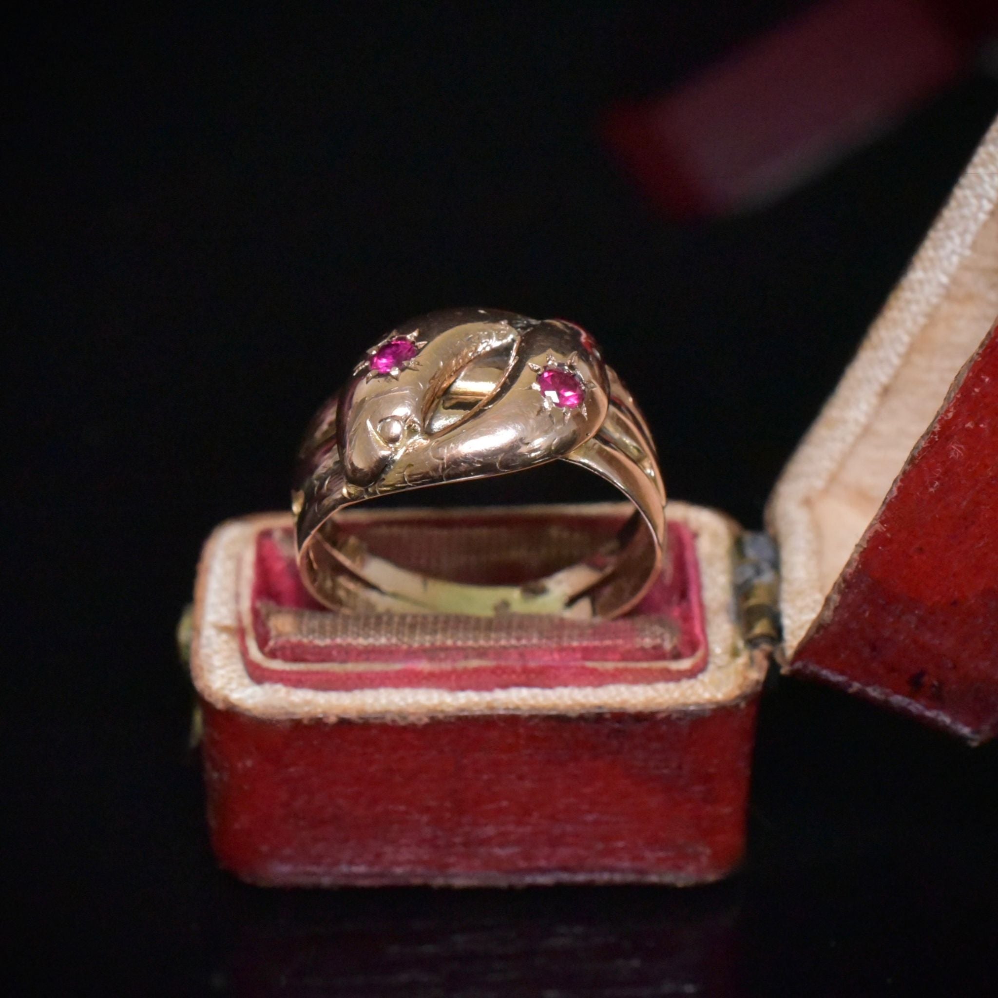 Antique Australian 9ct Rose Gold And Ruby Double Serpent Ring - Circa 1915 By Aronson & Co.