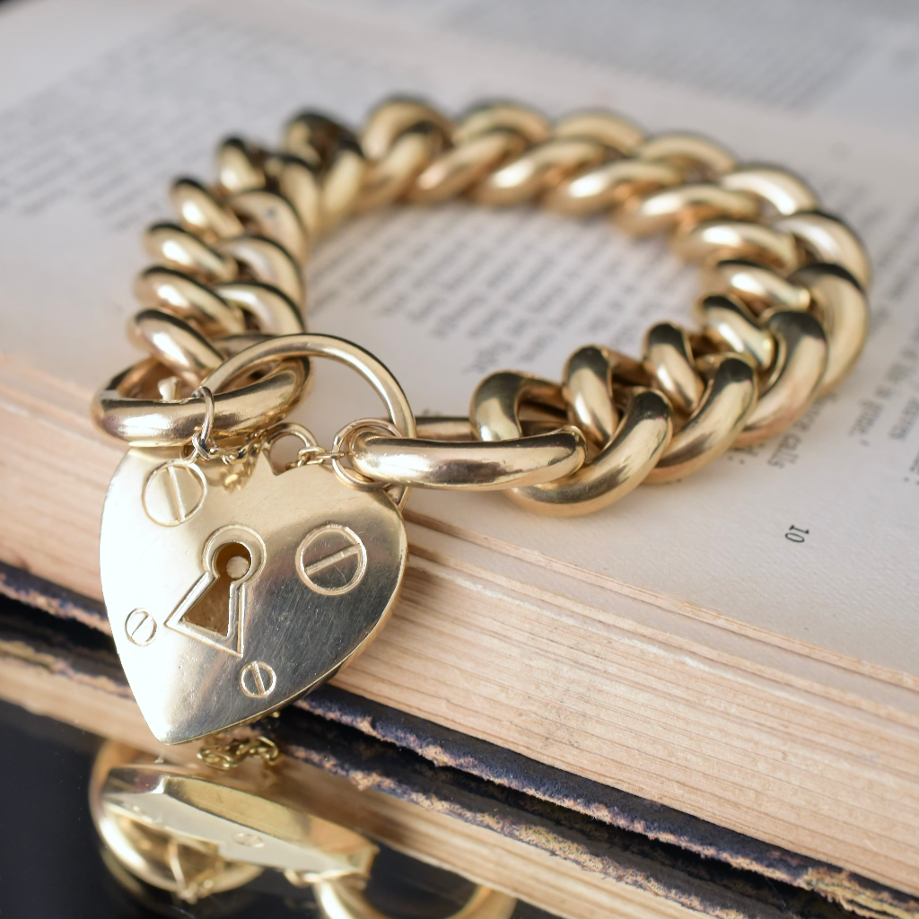 Modern 9ct Yellow Gold Heart Padlock Bracelet - 61.9 Grams Independent Valuation Included In Purchase $10,750 AUD