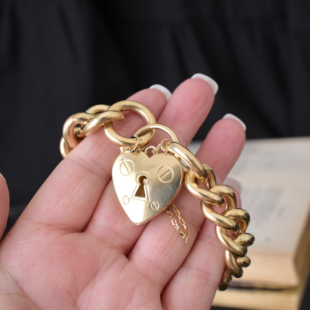 Modern 9ct Yellow Gold Heart Padlock Bracelet - 61.9 Grams Independent Valuation Included In Purchase $10,750 AUD