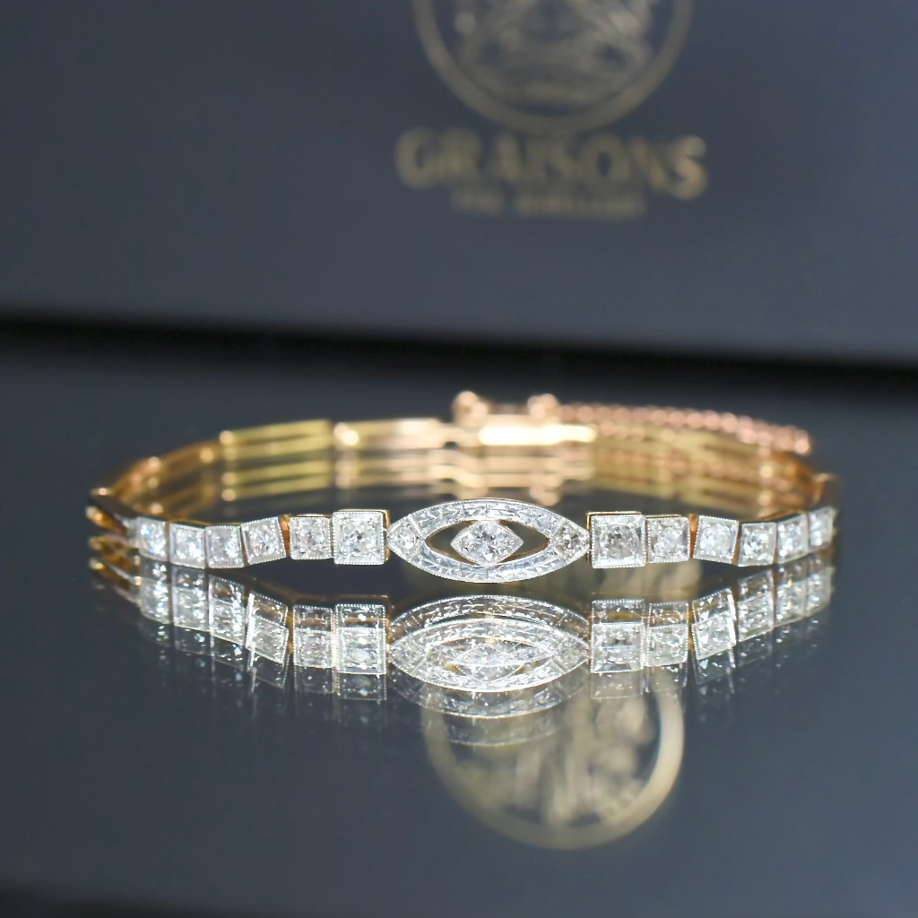 Antique Edwardian 15ct Gold And Platinum Diamond Bracelet Circa 1910