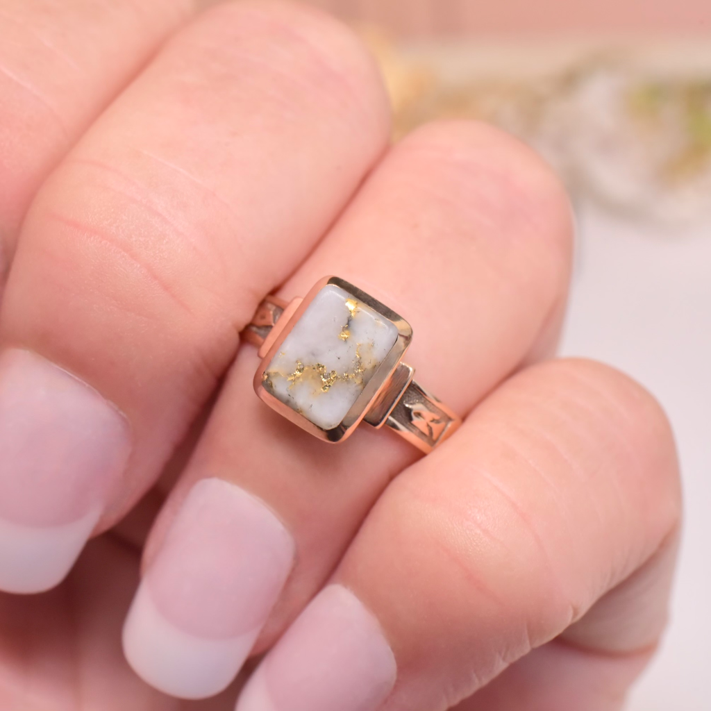 Antique Edwardian 10ct Rose Gold ‘Gold Bearing’ - Gold In Quartz Ring