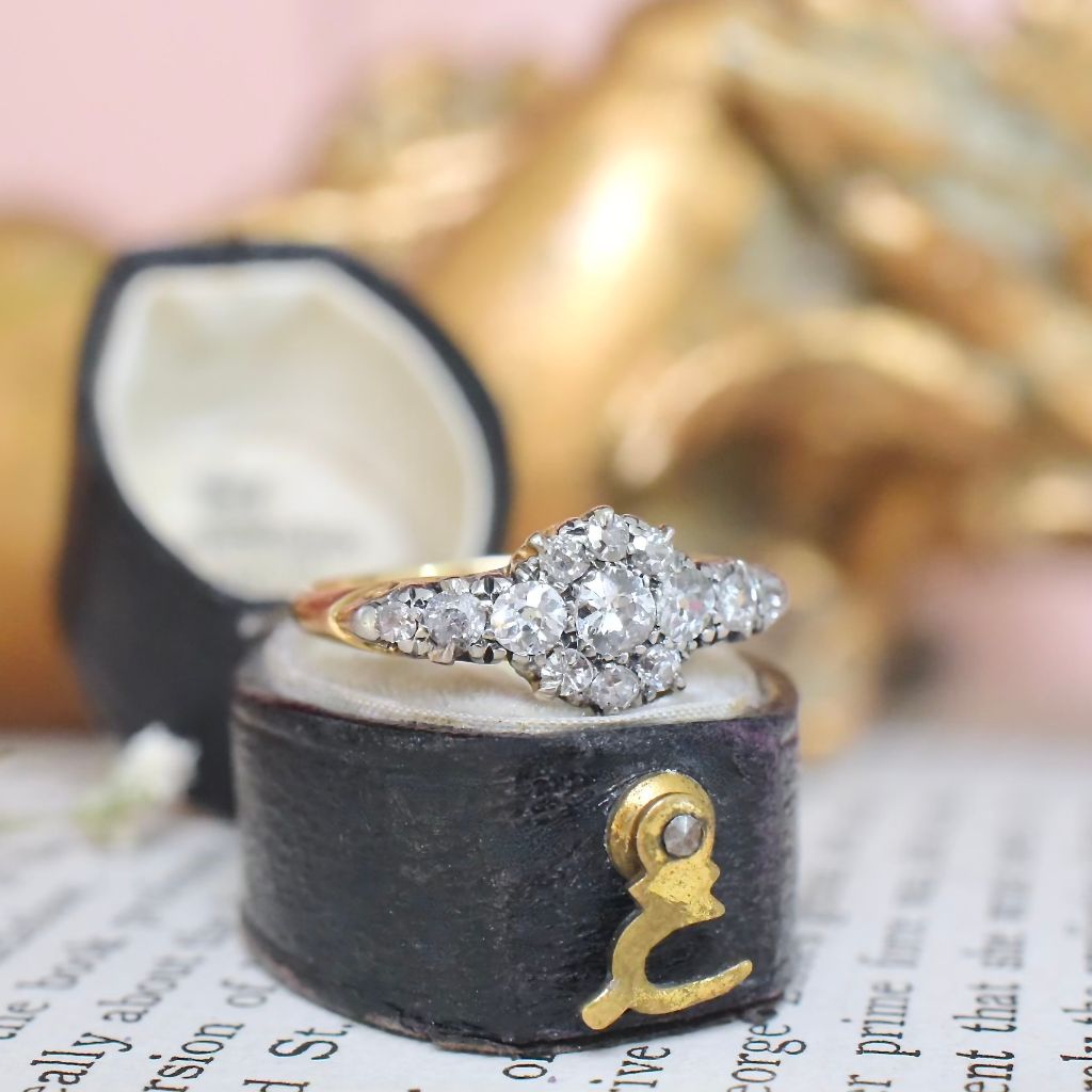 Antique Edwardian Era 18ct Yellow And White Gold Diamond Daisy Ring