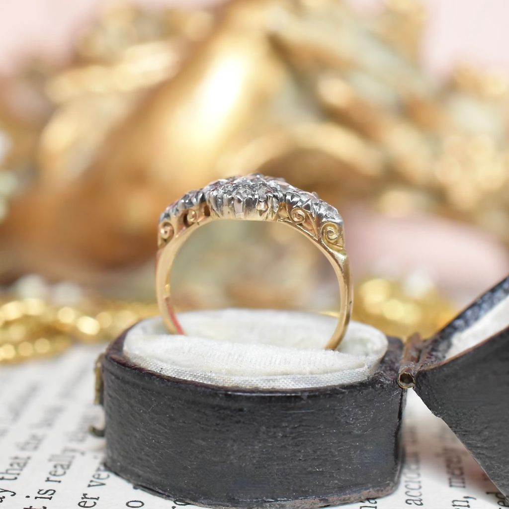Antique Edwardian Era 18ct Yellow And White Gold Diamond Daisy Ring