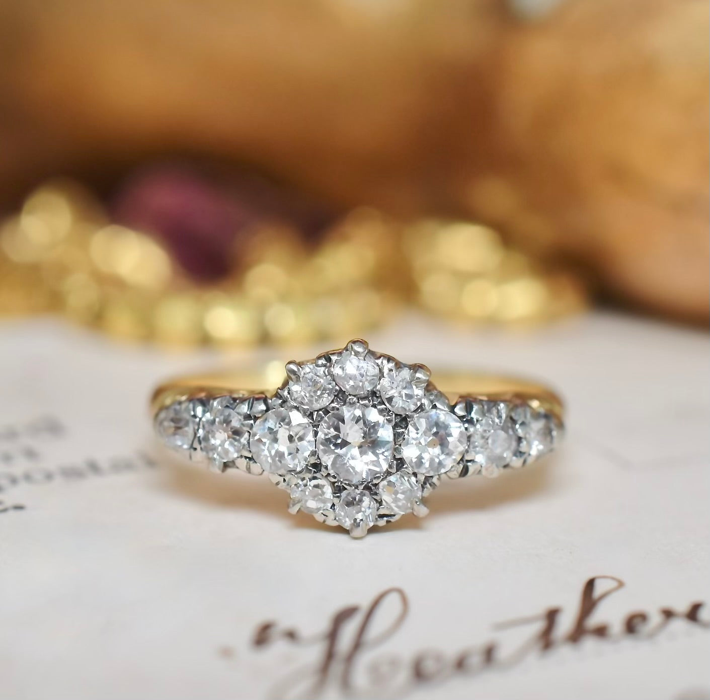 Antique Edwardian Era 18ct Yellow And White Gold Diamond Daisy Ring