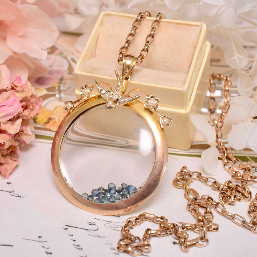 Antique 9ct Rose Gold Seed Pearl Double Sided Photo Locket Circa 1910