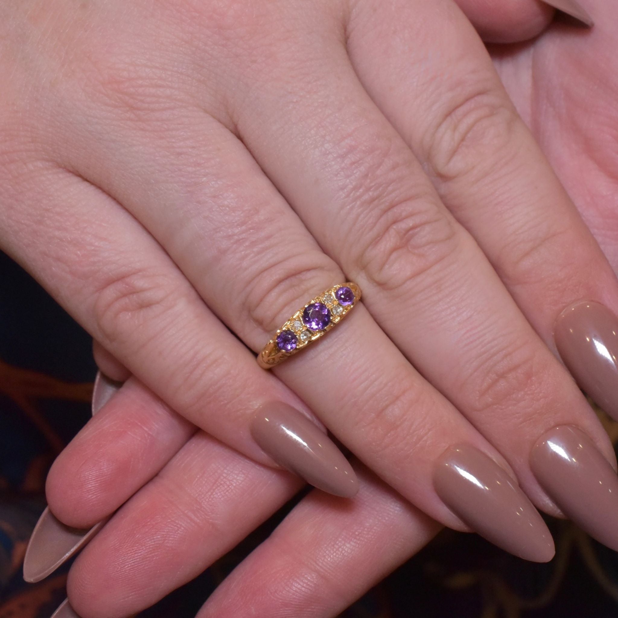 Antique Edwardian 18ct Yellow Gold Amethyst And Diamond Ring