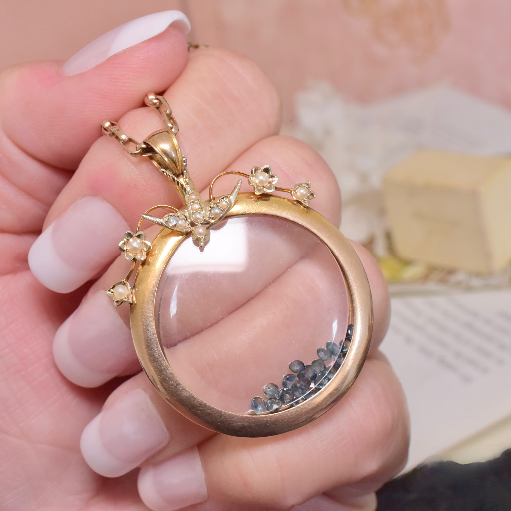Antique 9ct Rose Gold Seed Pearl Double Sided Photo Locket Circa 1910