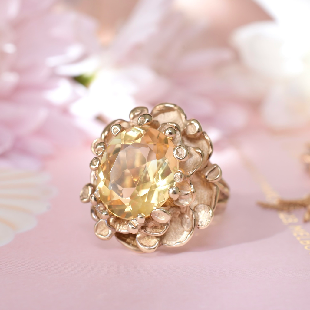 Vintage 9ct Yellow Gold And Citrine ‘Flower’ Ring