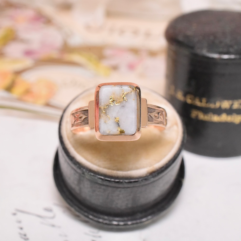 Antique Edwardian 10ct Rose Gold ‘Gold Bearing’ - Gold In Quartz Ring
