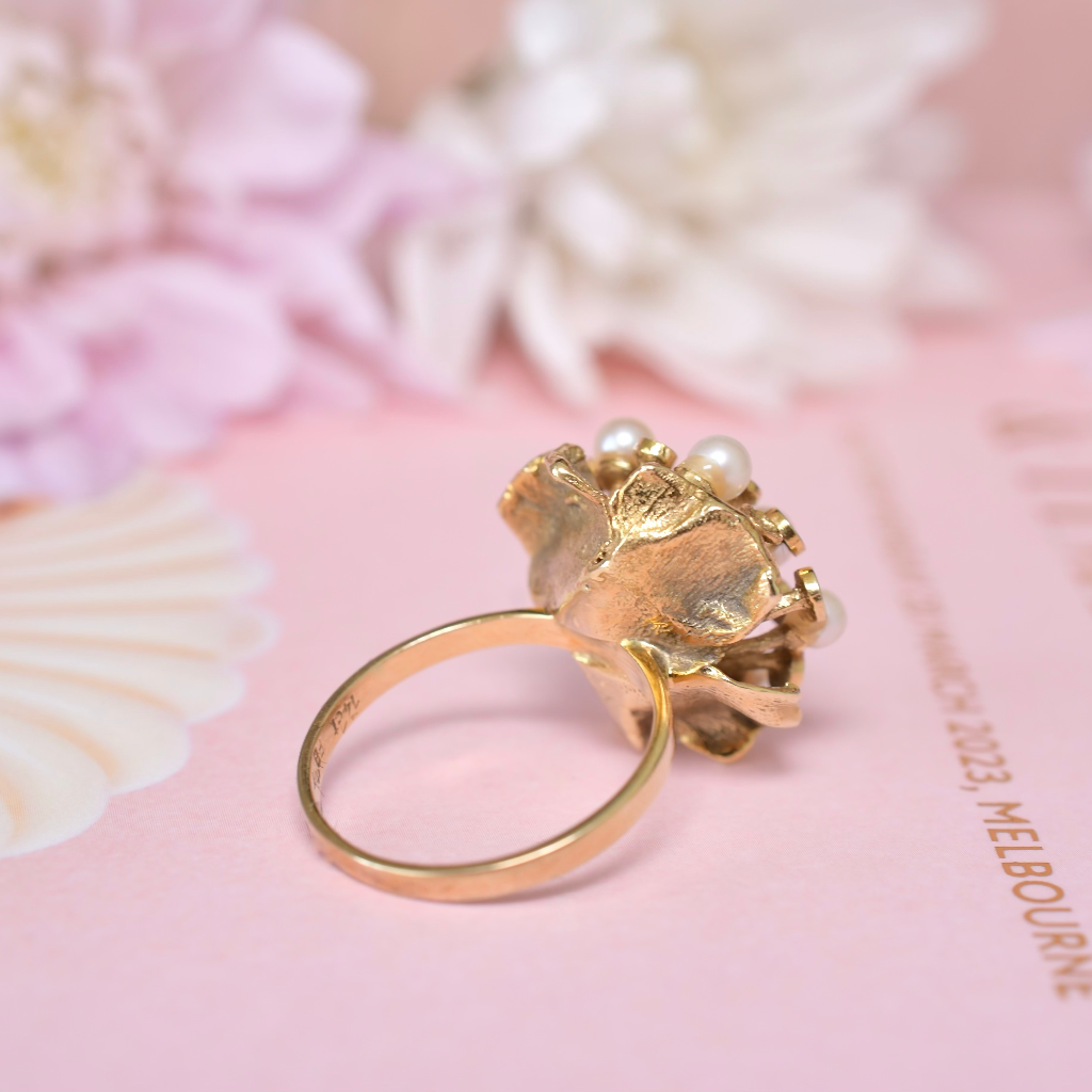 Vintage 14ct Yellow Gold Pearl ‘Abstract Floral’ Ring