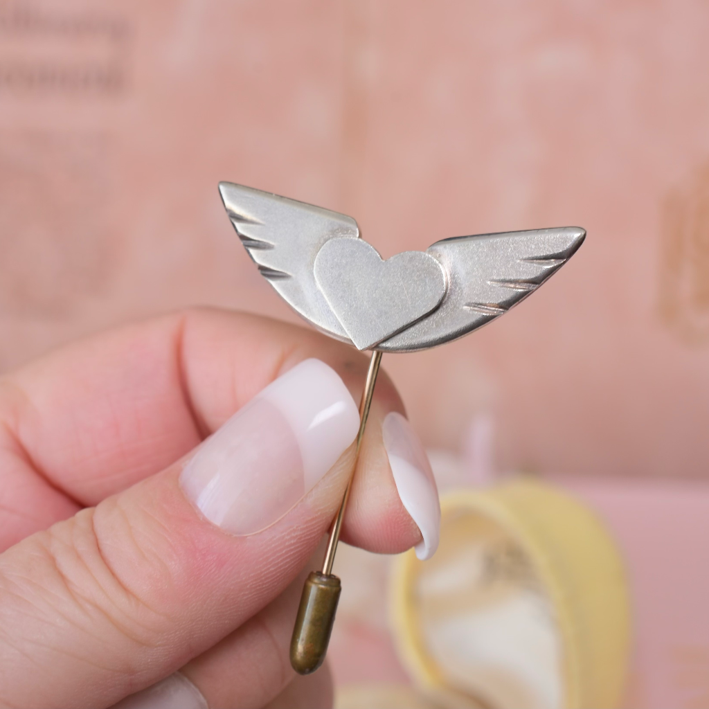 Vintage Sterling Silver Winged Heart Or ‘Sufi Heart’ Stick Pin - 1956