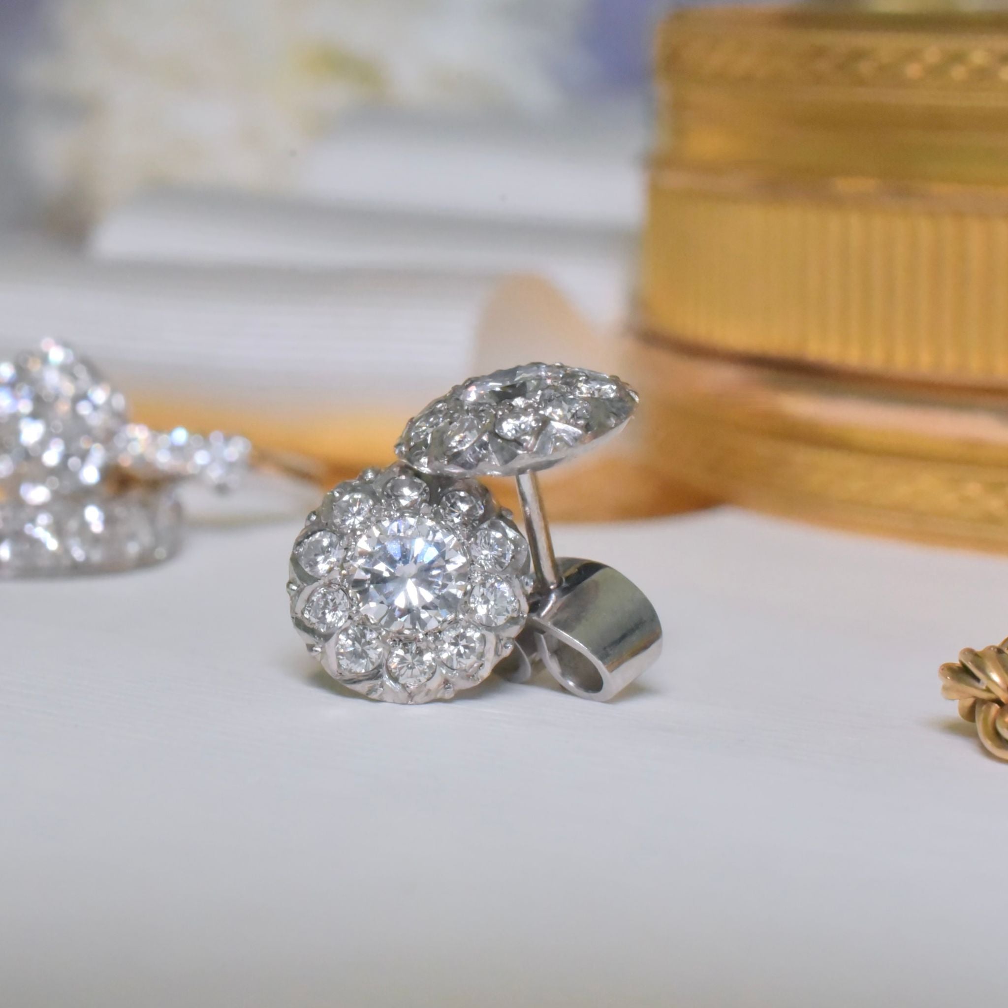 Vintage 15ct White Gold Diamond ‘Daisy’ Cluster Earrings