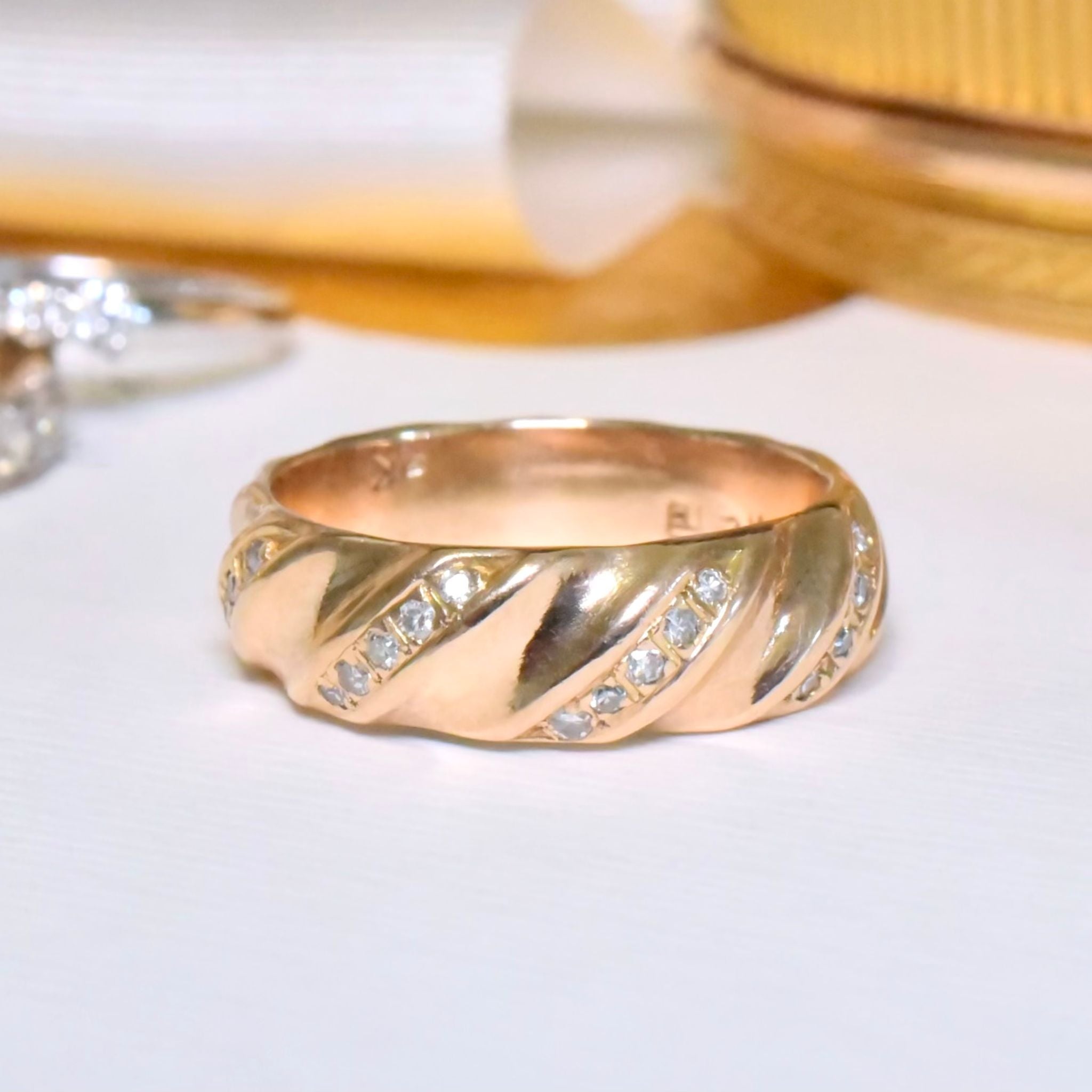 Modern 9ct Yellow Gold And Diamond Wide Band