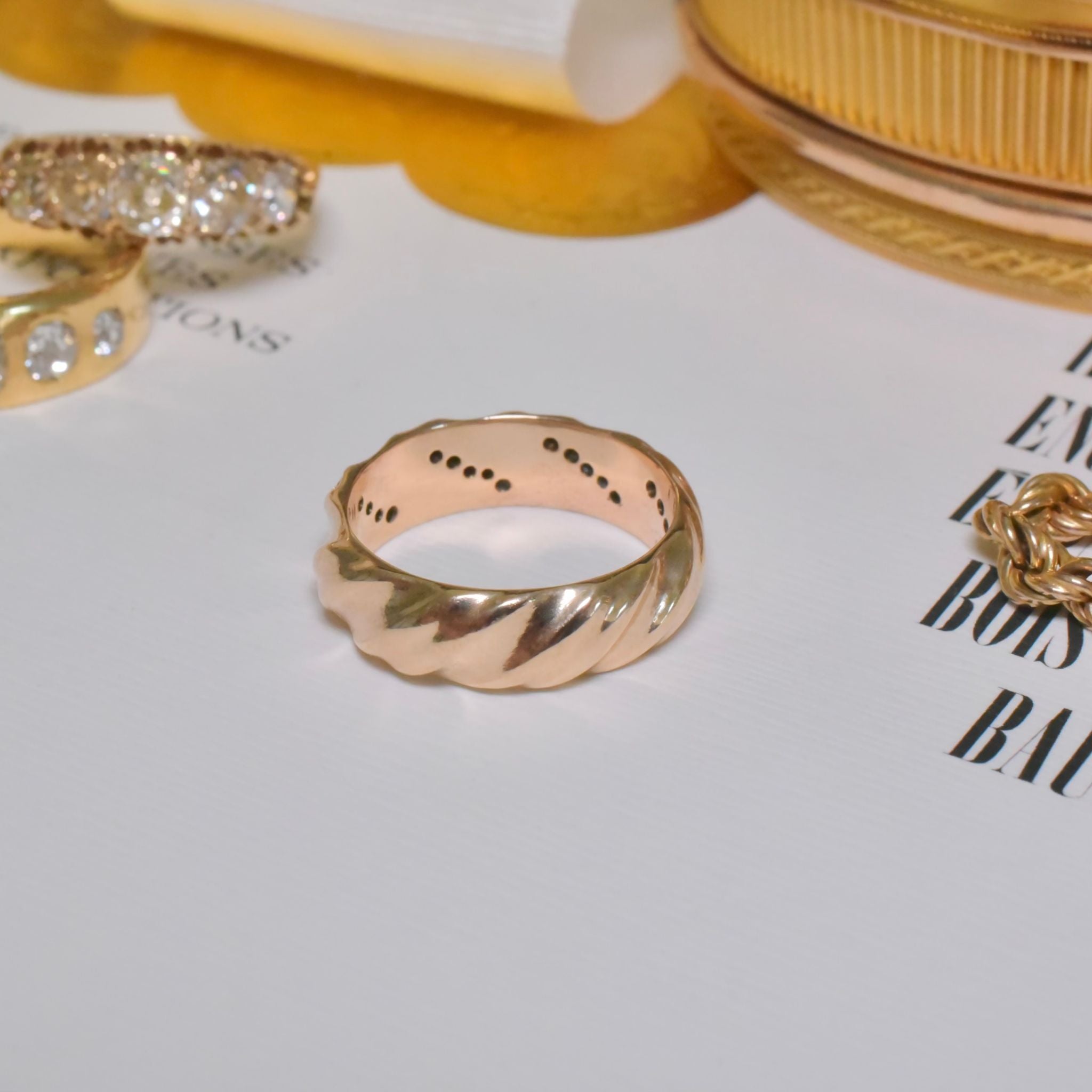 Modern 9ct Yellow Gold And Diamond Wide Band