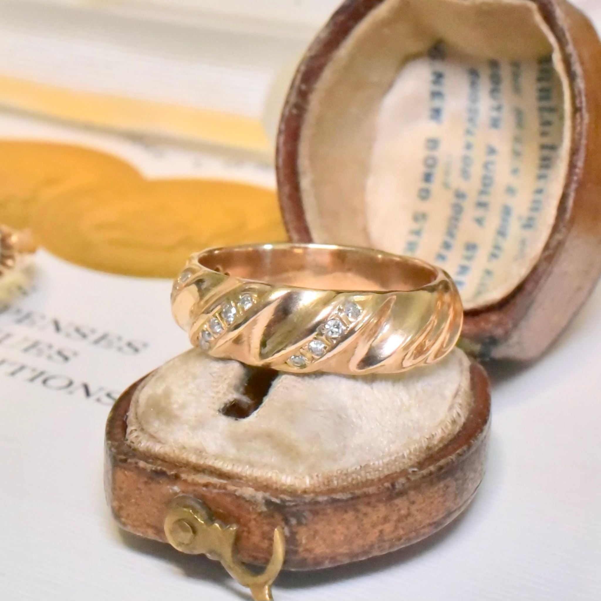 Modern 9ct Yellow Gold And Diamond Wide Band