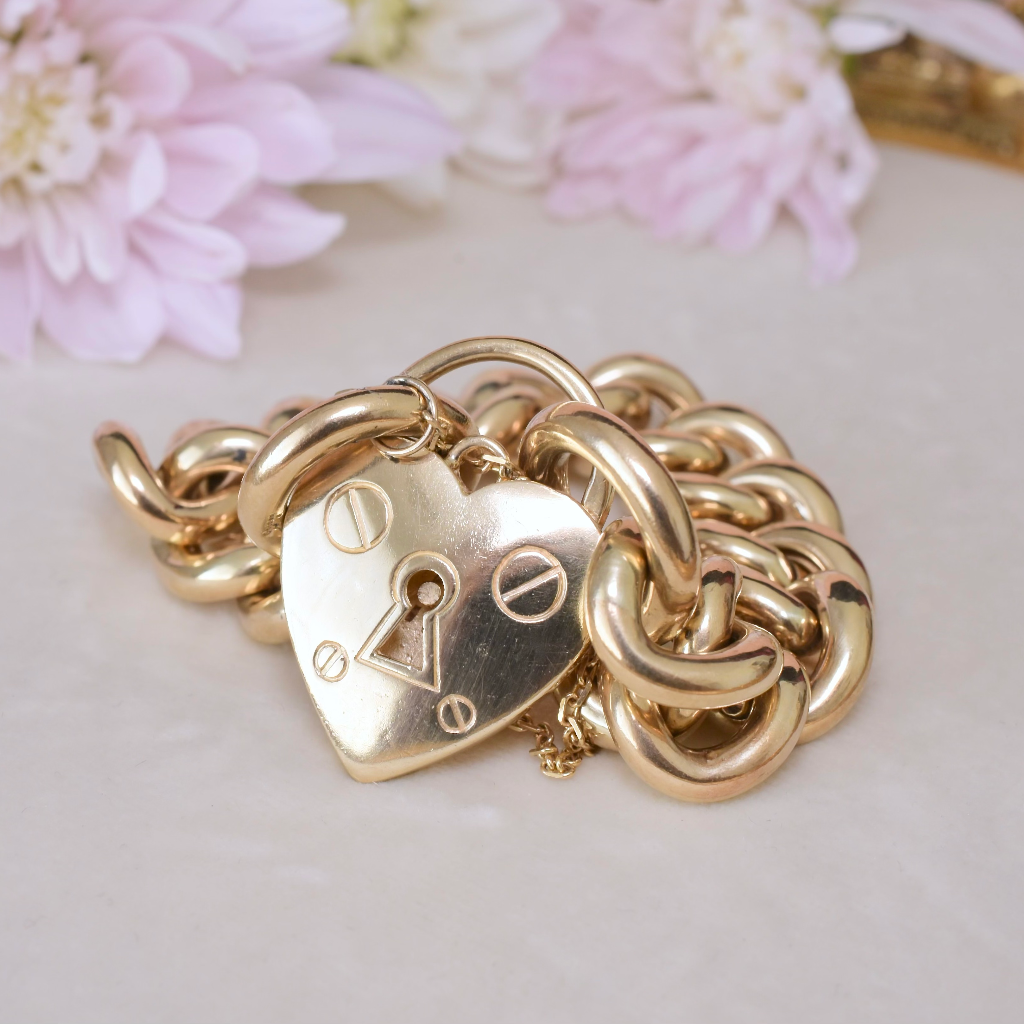 Modern 9ct Yellow Gold Heart Padlock Bracelet - 61.9 Grams Independent Valuation Included In Purchase $10,750 AUD