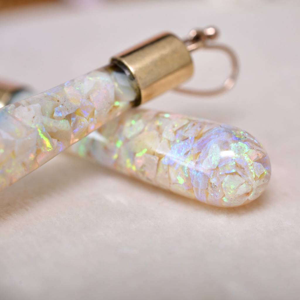 Antique Australian 9ct Rose Gold Opal Phial/Vial Earrings Circa 1900’s