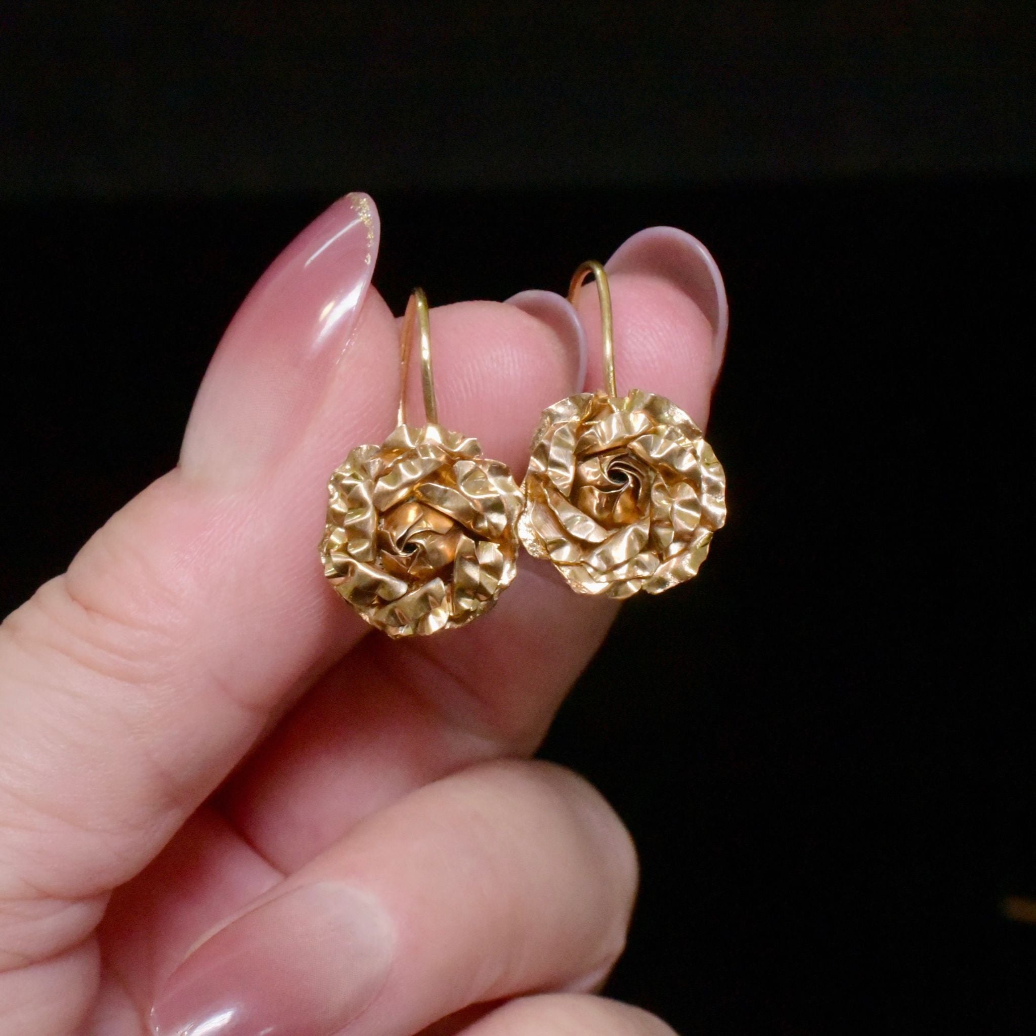 Vintage 14ct Yellow Gold ‘Rose’ Earrings Circa 1960-70’s