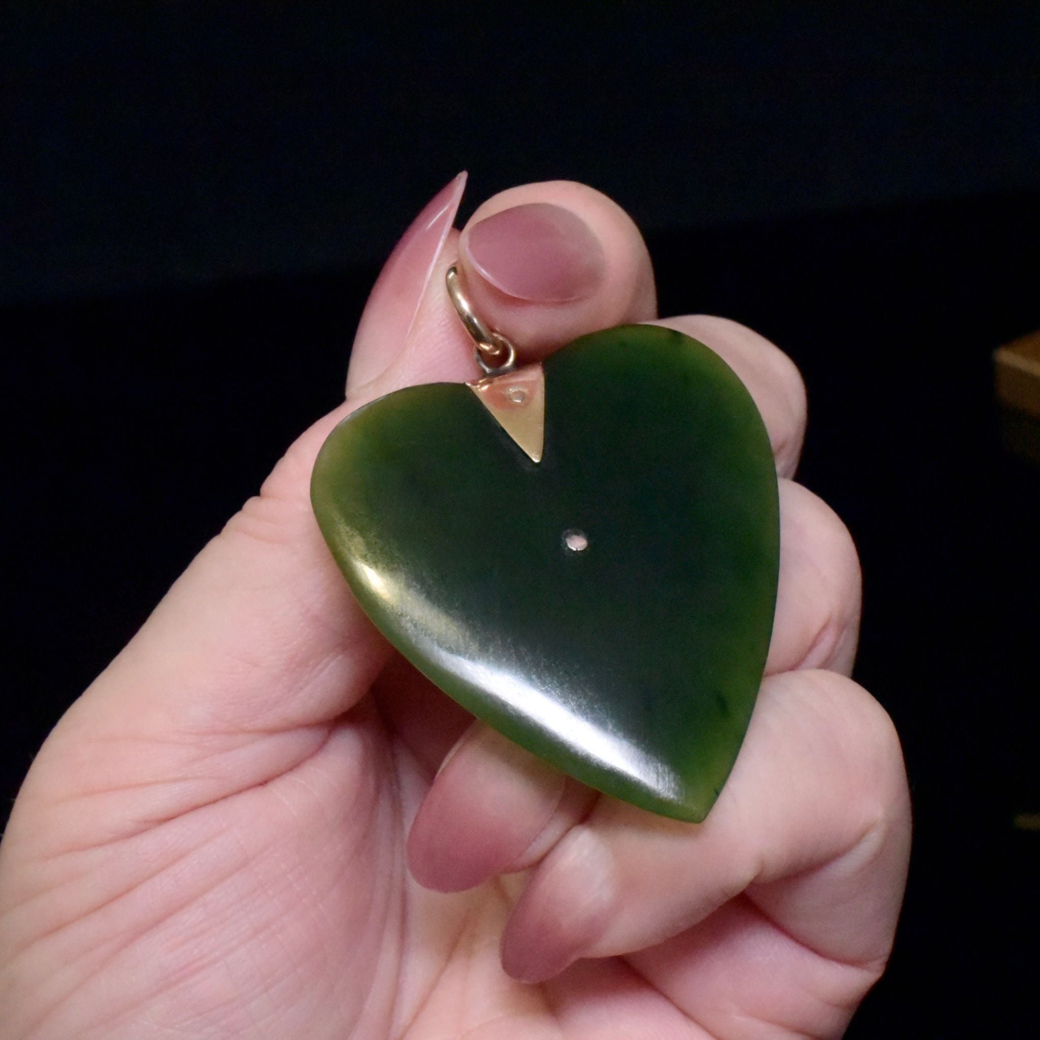 Antique 9ct Rose Gold Nephrite Jade ’New Zealand’ Pendant Circa 1905-10