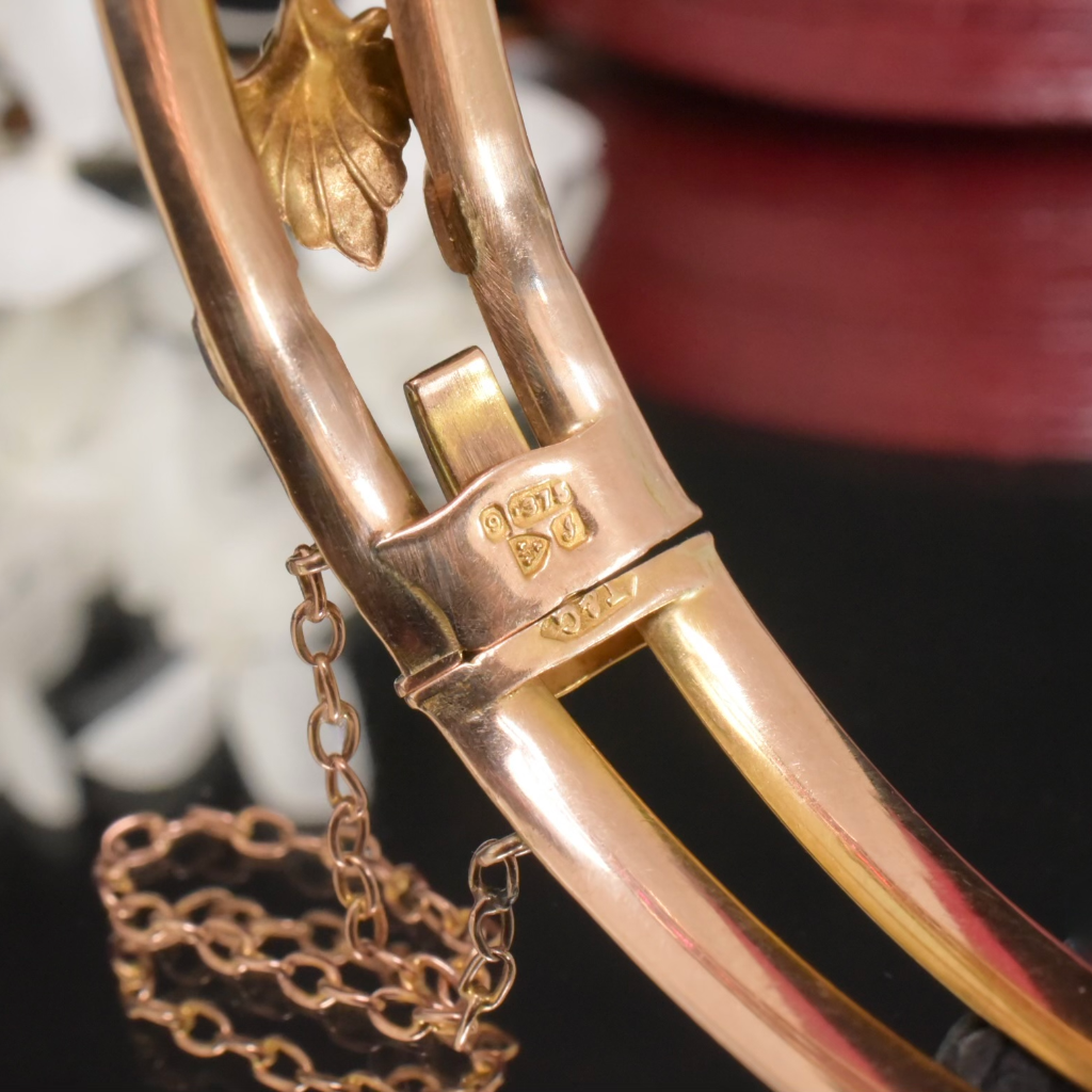 Antique Edwardian 9ct Rose Gold Garnet Topped Doublet & Diamond Bangle Circa 1910