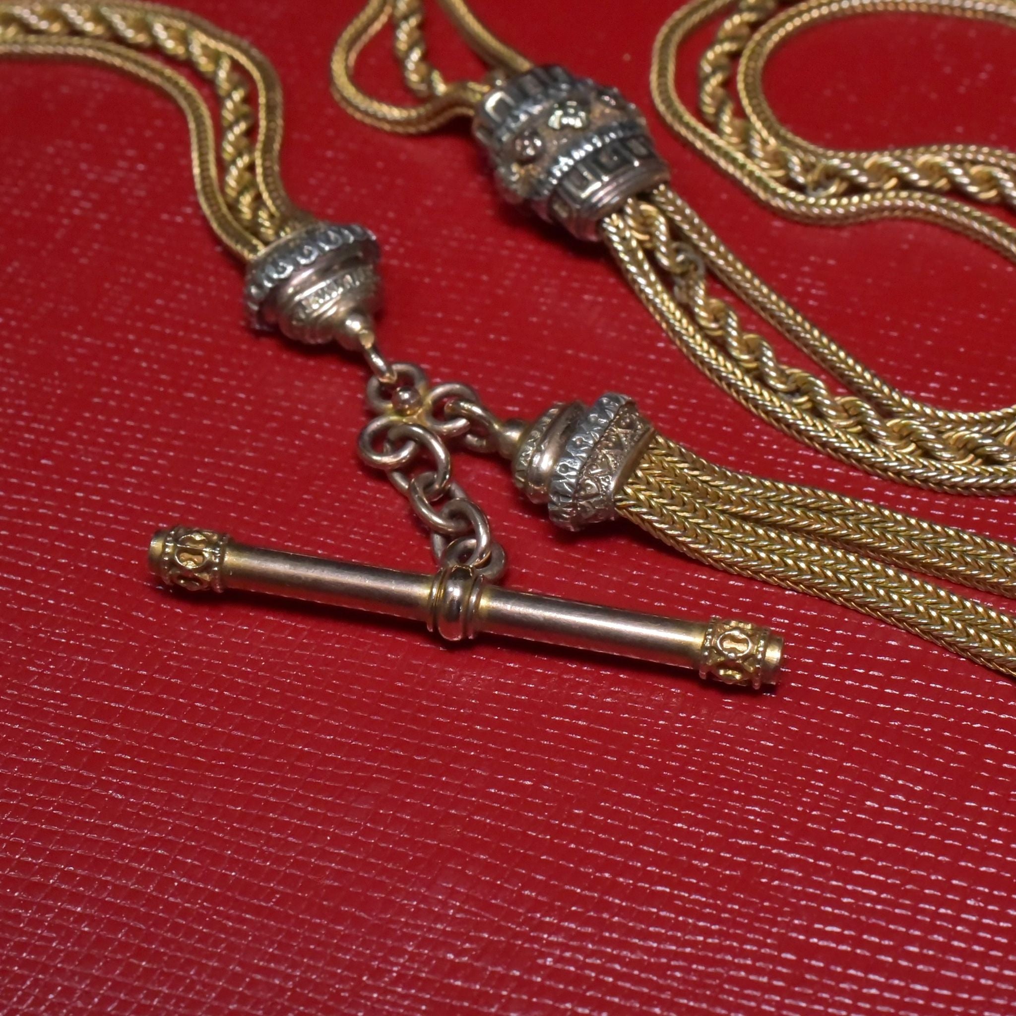 Outstanding Antique Victorian 9ct Tri-Colour Ladies Albertina Tassel Pocket Watch Chain Circa 1880-90