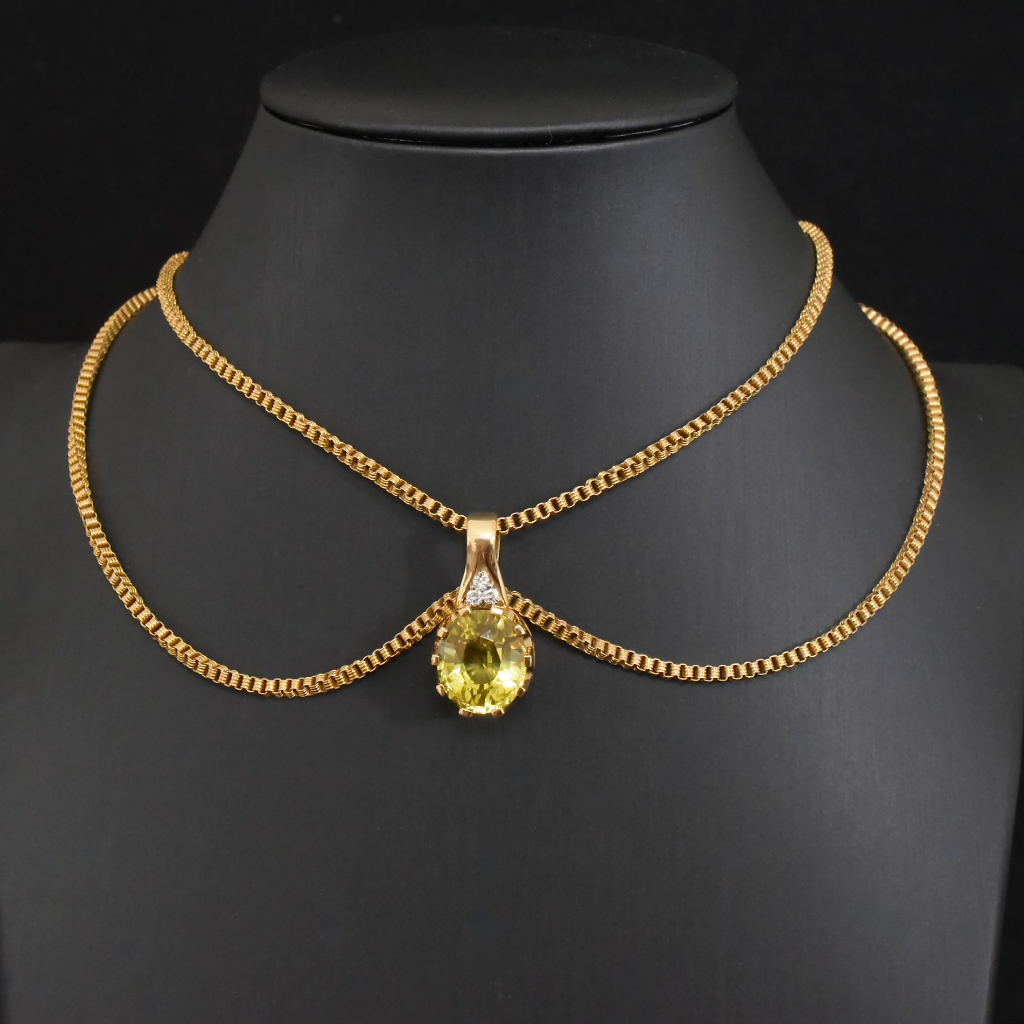 Modern 18ct Yellow Gold Lemon Quartz And Diamond Pendant