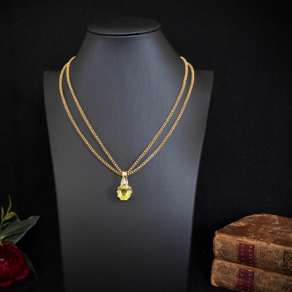 Modern 18ct Yellow Gold Lemon Quartz And Diamond Pendant