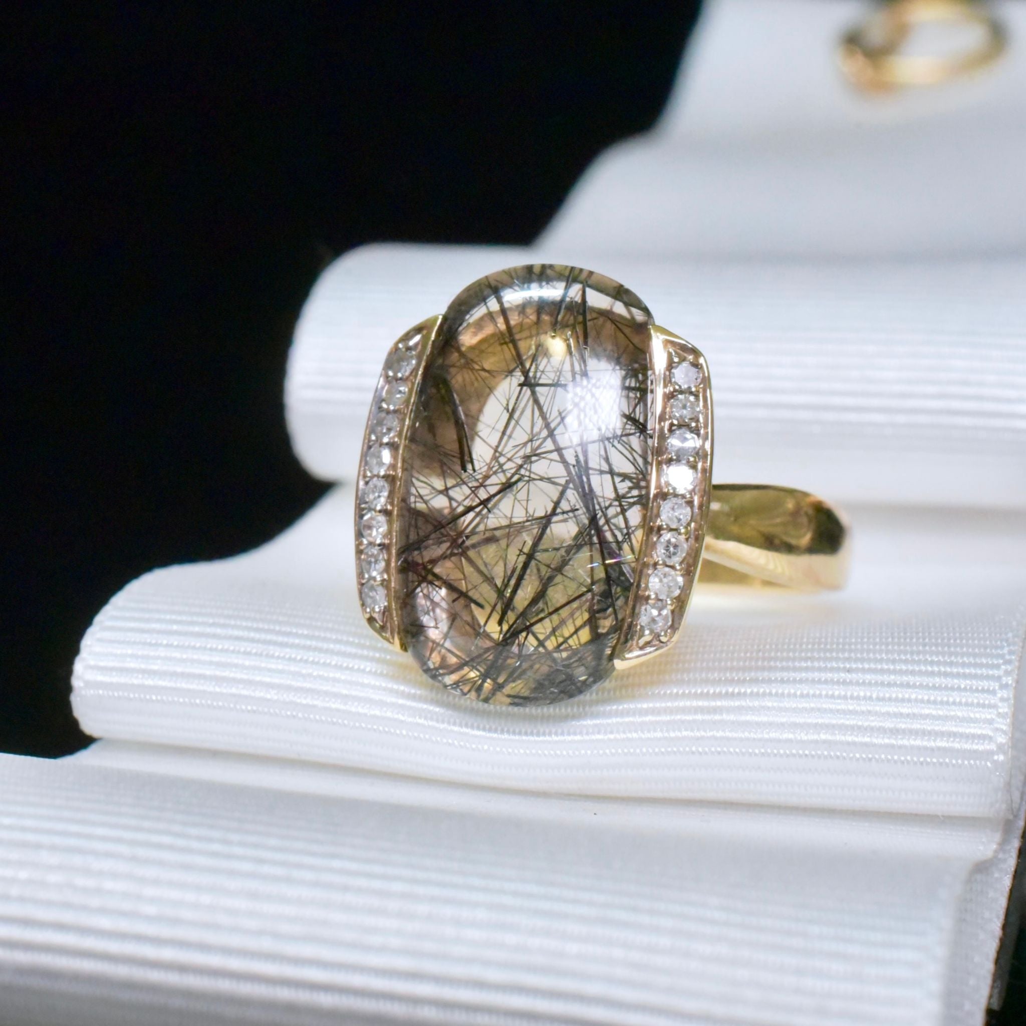 Modern 9ct Yellow Gold Tourmalinated Quartz (Rutile Quartz) Ring - Birmingham 2009