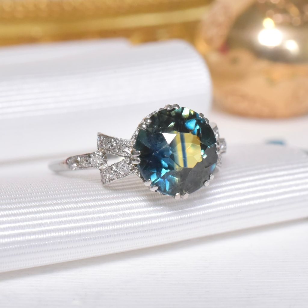 Antique 18ct White Gold And Platinum Parti Sapphire And Diamond Ring