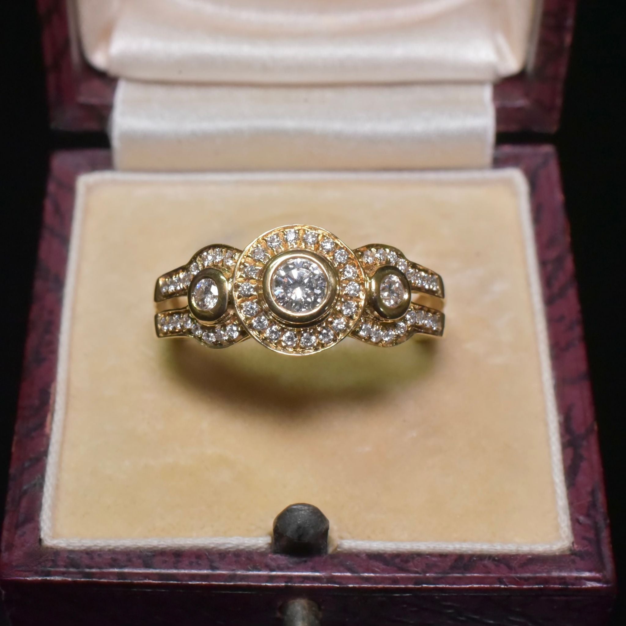 Modern 18ct Yellow Gold And Diamond Triple Halo Cluster Ring 0.63ct