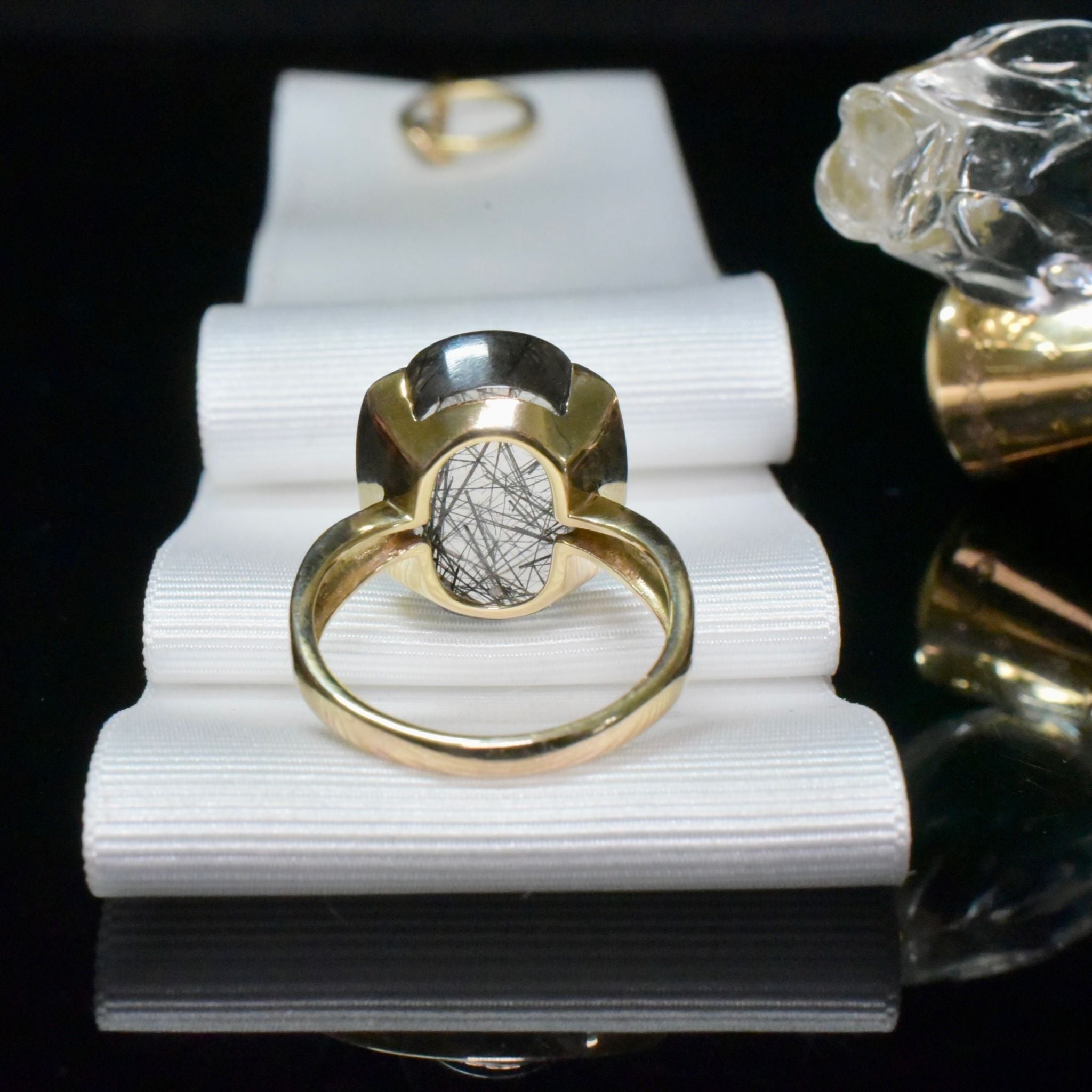 Modern 9ct Yellow Gold Tourmalinated Quartz (Rutile Quartz) Ring - Birmingham 2009